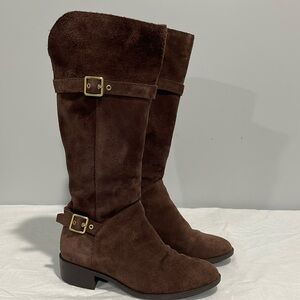 Cole Haan Waterproof Brown Suede leather tall Boots Brass Hardware